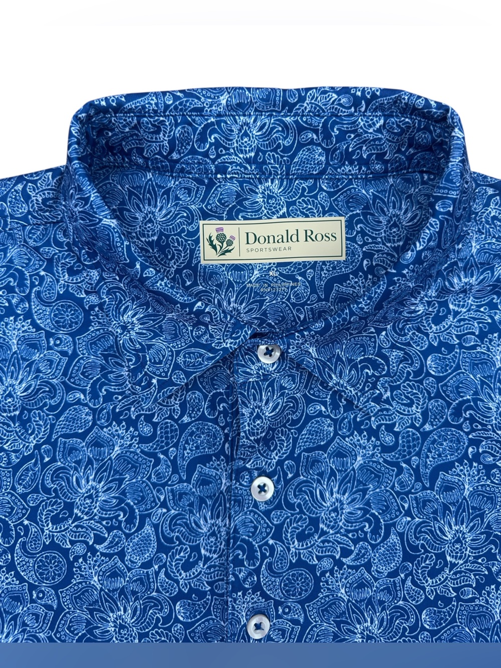 Donald Ross Golf Kingsley Blue Paisley Short-Sleeve Men's Polo Shirt Size XL